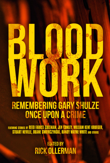 Book cover titled "Blood Work" with a dark, textured background and bold, orange text.
